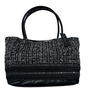Latique NWT black & white large tote handbag with crystals & sequins